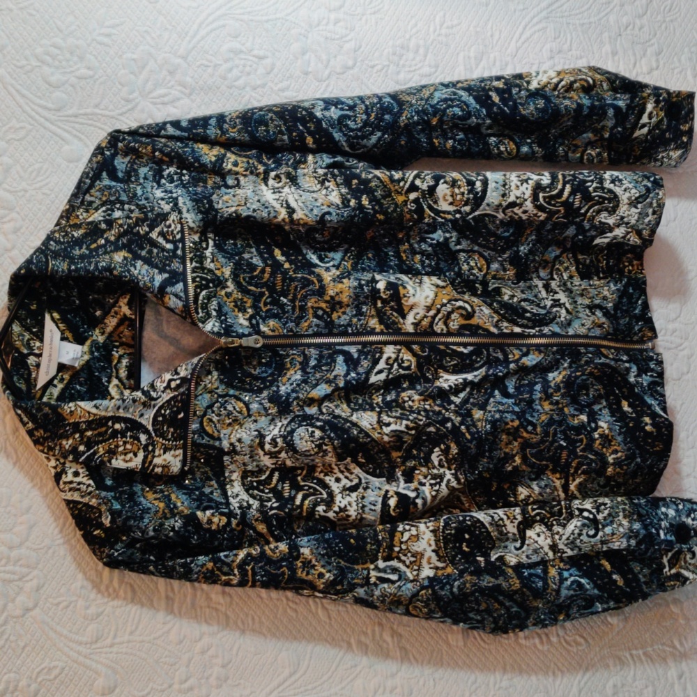 Christopher & Banks Fitted Gold Black design Zipper Jacket With Gold Brads